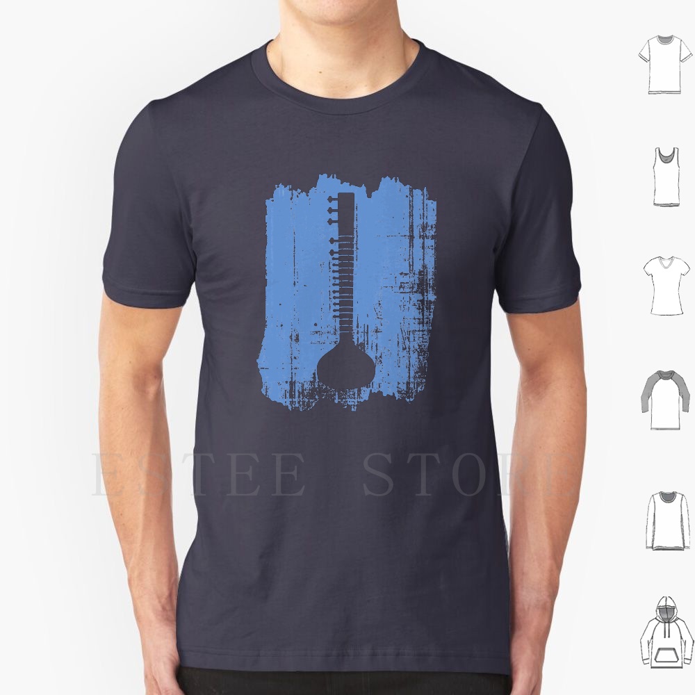 Musical Instrument Sitar - Guitarra indiana t camisa impressão algodão